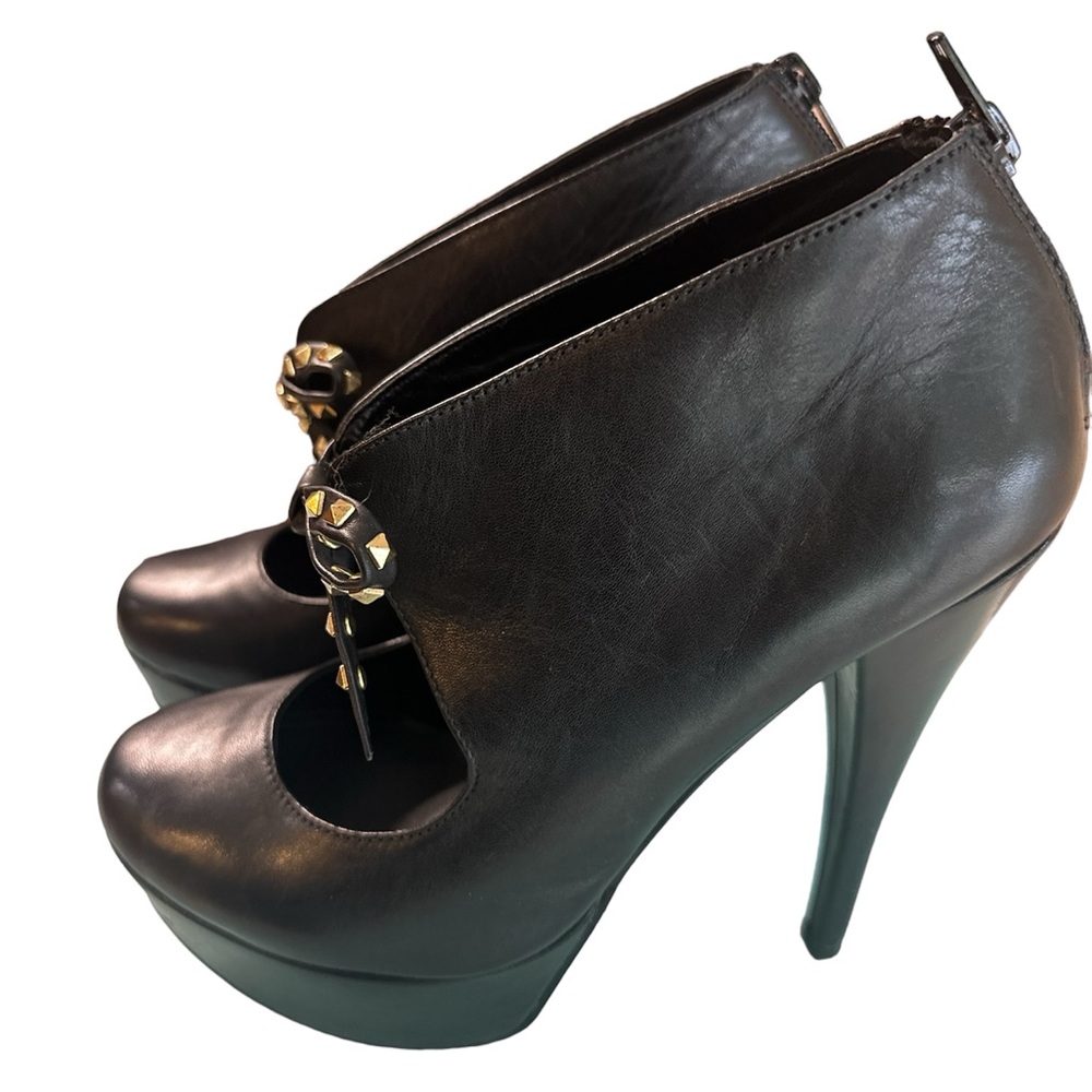 Truth or Dare by Madonna Black Leather zip-up high heel Shoes Size 7.5